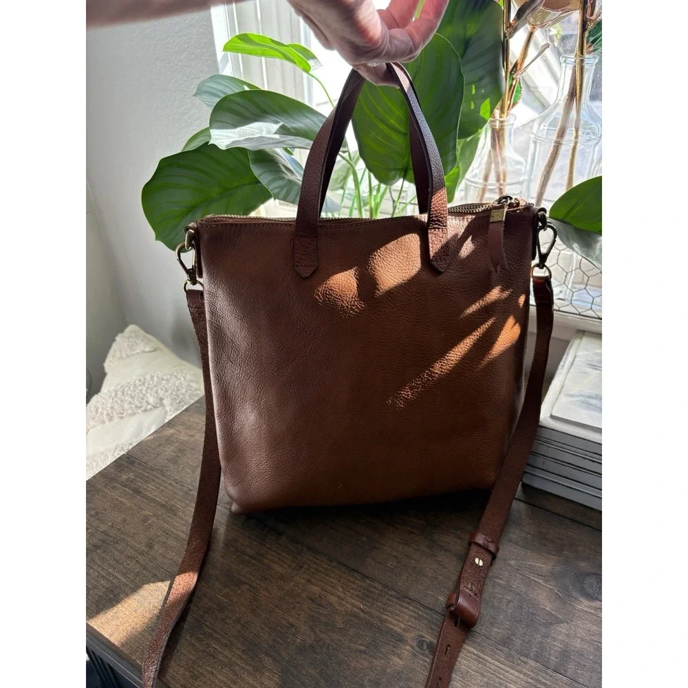 Madewell the Zip Top Transport Tote Bag Small Crossbody in Brown English Leather